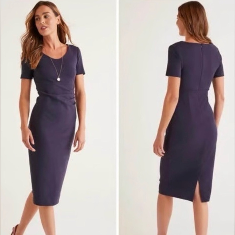 Boden Honor Ponte Pencil Dress in Navy with Red Lining 18L